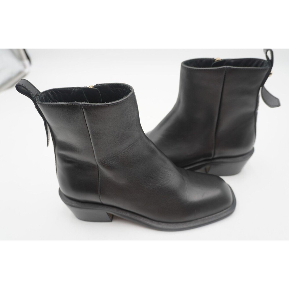 BOSS Hugo Taylor High Black Leather Ankle Block Heels Boots Sz 7.5/38  MSRP $545